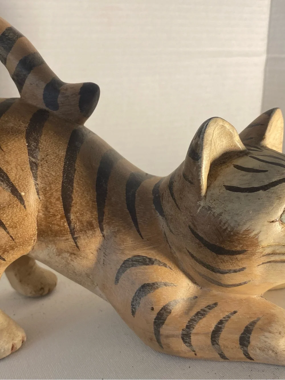 Hand-Painted wood Cat Figurine in Tan and Black made in Thailand